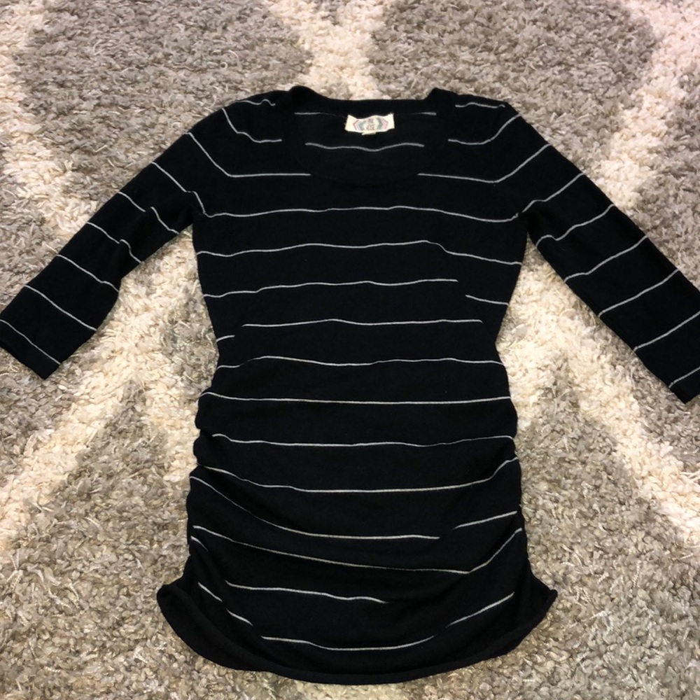 Pink Rose black sweater w white stripes 3/4 sleeve